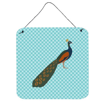 MICASA Indian Peacock Peafowl Blue Check Wall or Door Hanging Prints6 x 6 in. MI234192